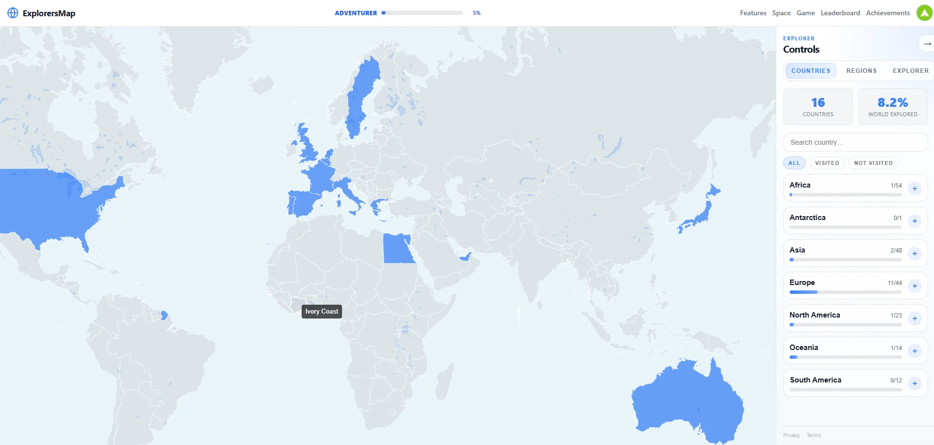El mapa del mundo de ExplorersMap